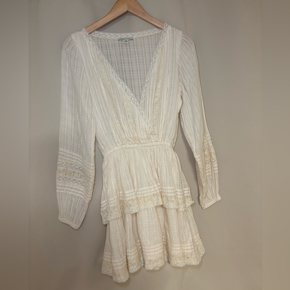 American Eagle Cream Shirt Dress Size Small Sheer Back Lace